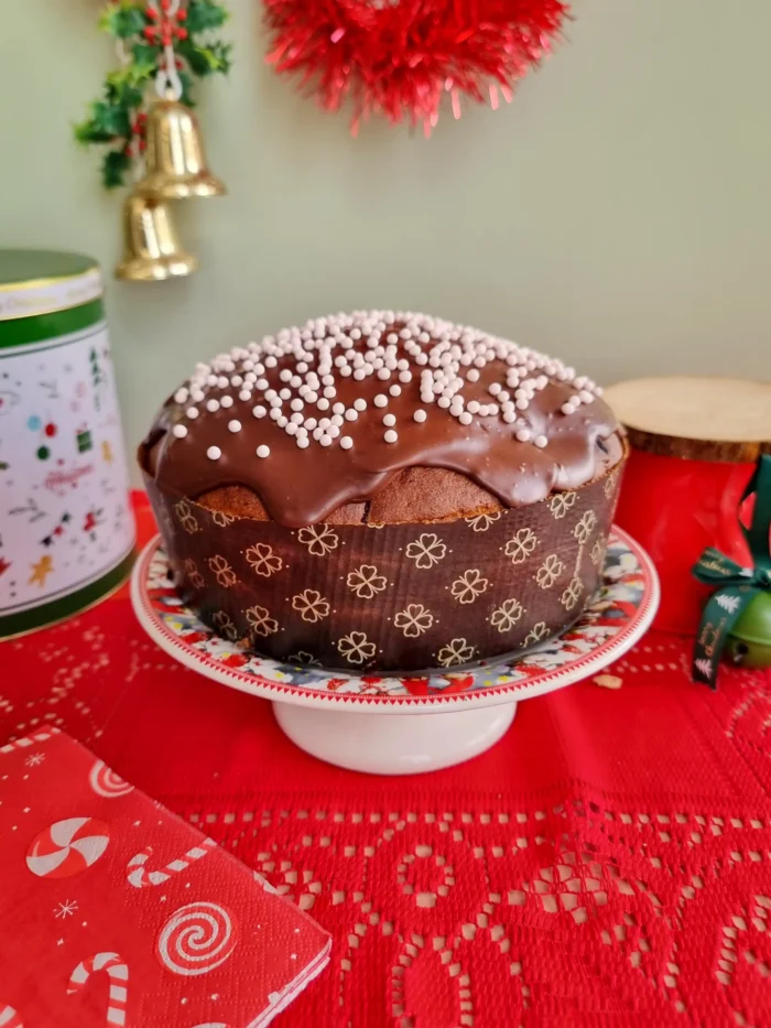 panettone artigianale senza glutine con succo di melograna, gocce di cioccolato e arancia